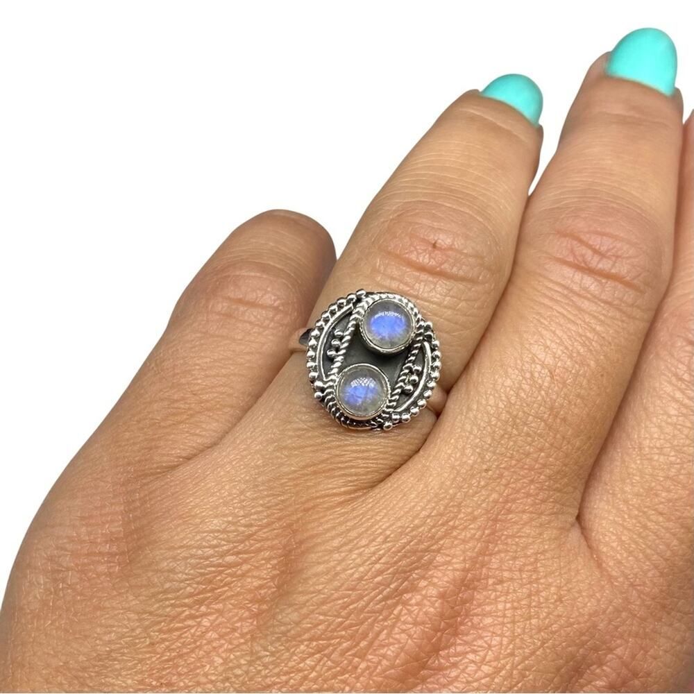 Rainbow Moonstone Ring Size 6.5 Solid 925 Sterlin… - image 5